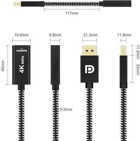 Adapter wtyk DisplayPort - gniazdo HDMI 4K SPD-H03 SPACETRONIK