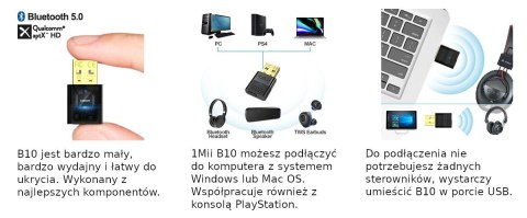 B10 Nadajnik Audio Bluetooth 5.0 USB 1Mii aptX 20m 1Mii