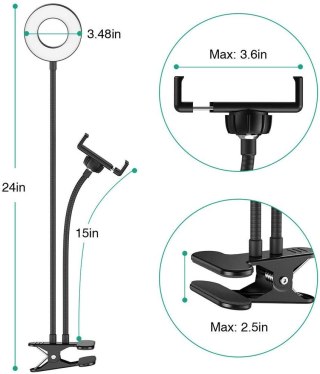 Okrągła lampa kosmetyczna LED 9 cm klips i uchwyt APEXEL