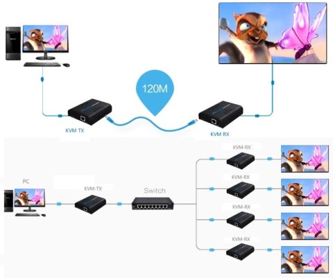 Konwerter HDMI na IP + KVM USB odbiornik - RX SPACETRONIK