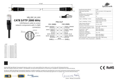 Kabel RJ45 CAT8 S/FTP AWG26 CU LSZH czarny 0.5m SPACETRONIK