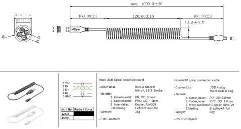 Kabel USB - microUSB spiralny 40-100cm Goobay