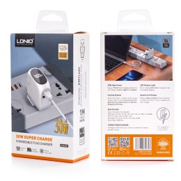 Ładowarka USB 30W panel LED kabel USB-C Lightning LDNIO