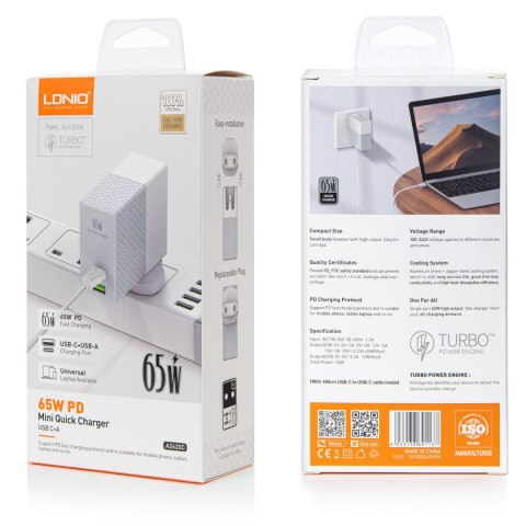 Ładowarka USB 65W PD QC3.0 2-portowa notebook LDNIO