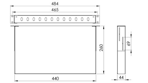 Przełącznica 19" 1U 12xSC Duplex Szara stała SPACETRONIK