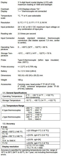 Cyfrowy Miernik Temperatury 1-kanał PeakTech 5135