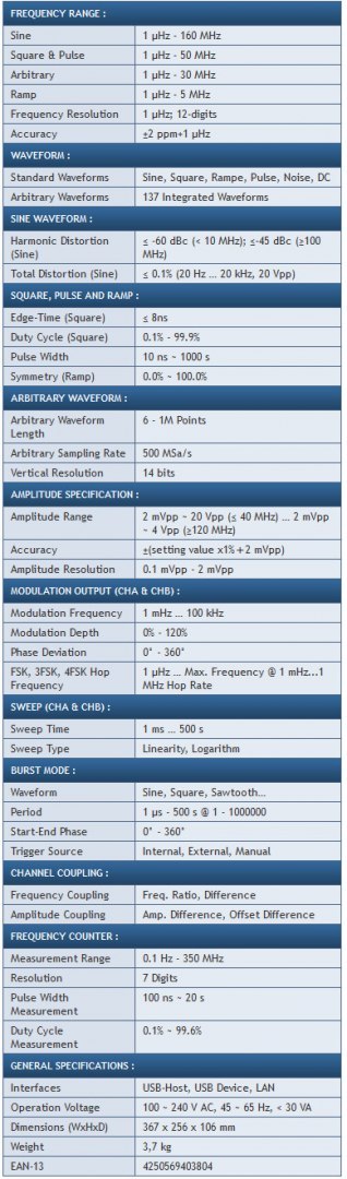 Generator arbitralny 2CH 160MHz PeakTech 4046 PEAKTECH