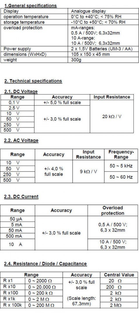 Multimetr analogowy 500V 10A AC DC PeakTech 3201 PEAKTECH