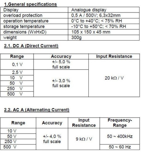 Multimetr analogowy 500V AC DC PeakTech 3202 PEAKTECH