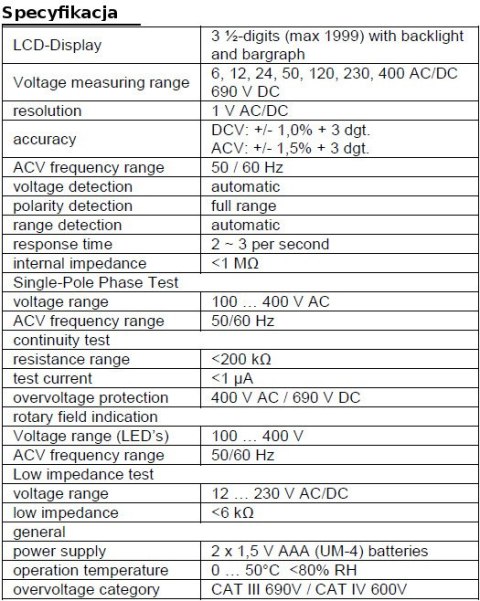 Tester Napięcia Prądu AC DC +/- LCD PeakTech 1090 PEAKTECH