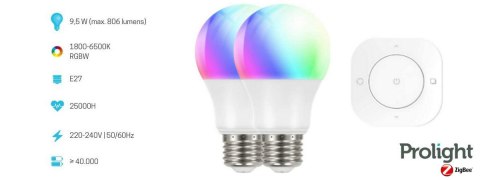 Inteligentna żarówka WiFi Prolight 2xE27 RGB RC QNECT