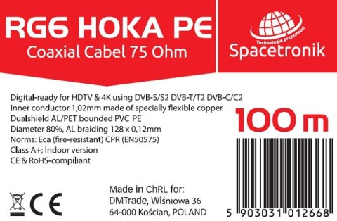 Kabel RG6 Spacetronik HOKA PE 102 CU Dualsh. 6x100 SPACETRONIK