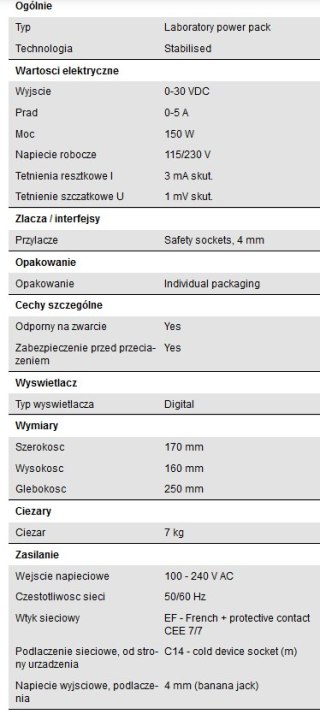 Zasilacz laboratoryjny 150W 30V 5A PeakTech 6150 PEAKTECH