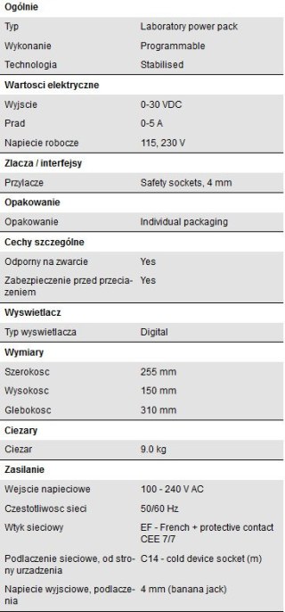 Zasilacz laboratoryjny 2x150W 30V 5A PeakTech 6210 PEAKTECH