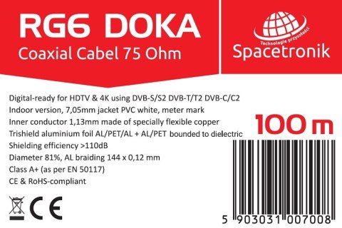 Kabel RG6 Spacetronik DOKA 4K Trishield 100m bound SPACETRONIK