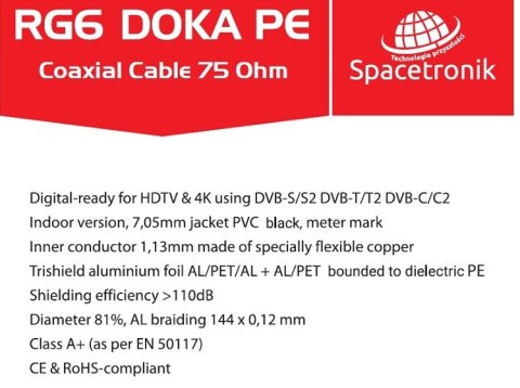 Kabel RG6 Spacetronik DOKA PE 4K Trishield 1mb SPACETRONIK