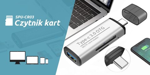 Czytnik kart SPU-CR03 USB-C na SD. micro SD. USB SPACETRONIK