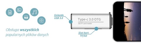 Czytnik kart SPU-CR03 USB-C na SD. micro SD. USB SPACETRONIK