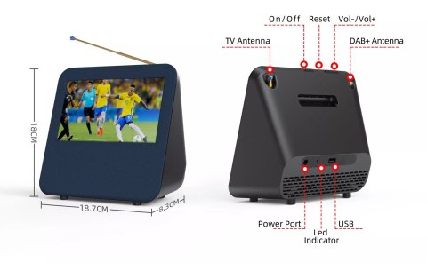 Mini telewizor przenośny 7" DVB-T2 H.265 Granatowy CANDY TV