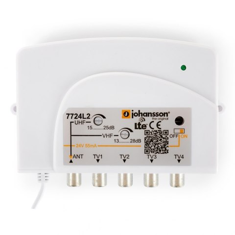 Wzmacniacz UHF+VHF 28dB 4xOUT Johansson 7724L2 5G Johansson