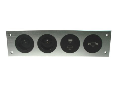 BOWI Media port Cova 2*230V 1*HDMI 1*VGA 1*USB srebrny