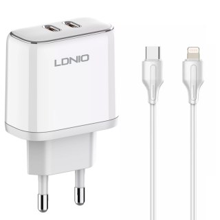 Ładowarka 2x USB-C 35W kabel USB-C Lightning LDNIO