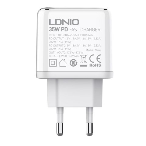 Ładowarka 2x USB-C 35W kabel USB-C Lightning LDNIO