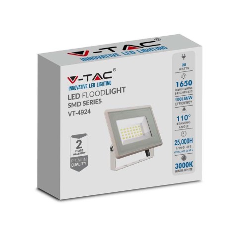 Projektor LED V-TAC 20W SMD F-CLASS Biały VT-4924-W 4000K 1650lm