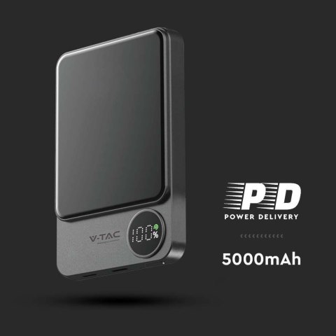 Power Bank V-TAC 5000mAh Szary Magnetyczny 9mm I 20W V-TAC VT-50005-SG