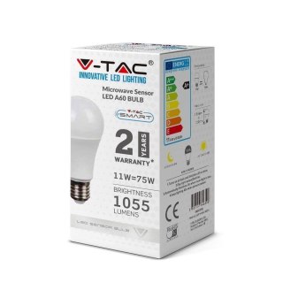 Żarówka LED V-TAC 11W E27 A60 Czujnik Mikrofalowy VT-2211 3000K 1055lm