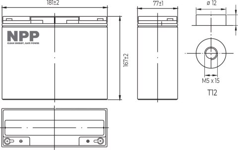 Akumulator LFP LiFePO4 12.8V 24Ah T12 NPP POWER