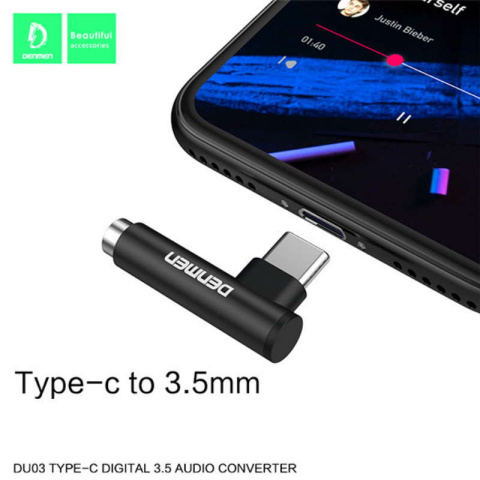 Denmen Adapter USB Typ-C na słuchawki Jack 3,5mm czarny