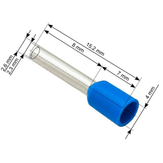 Konektory, izolowane tulejki 2,5 x 8 mm niebieskie 100 szt.