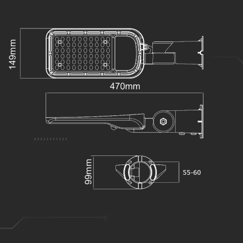 Oprawa Uliczna LED V-TAC SAMSUNG CHIP z regulacją i czujnikiem światła 50W 120Lm/W 6500K 5000lm 5 Lat Gwarancji