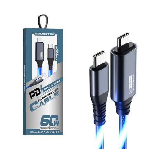 Somostel SMS-BY02 Przewód USB Typ-C Quick Charge 60W 5A 1m LED niebieski