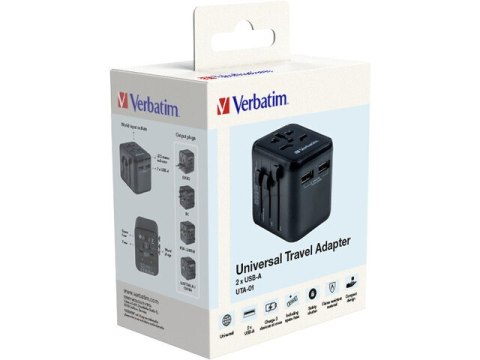 ADAPTER ZASILANIA UNIWERSALNY 100-250V EU, USA, JAPONIA, AUSTRALIA, UK + 2X USB VERBATIM UTA-01