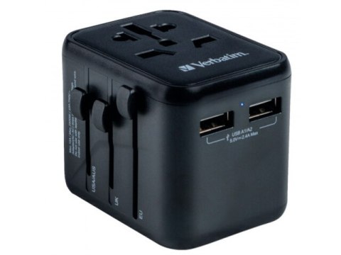 ADAPTER ZASILANIA UNIWERSALNY 100-250V EU, USA, JAPONIA, AUSTRALIA, UK + 2X USB VERBATIM UTA-01