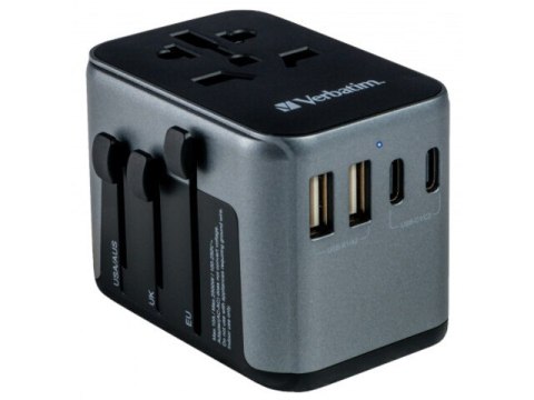 ADAPTER ZASILANIA UNIWERSALNY 100-250V EU, USA, JAPONIA, AUSTRALIA, UK + 2X USB/3X USB-C VERBATIM