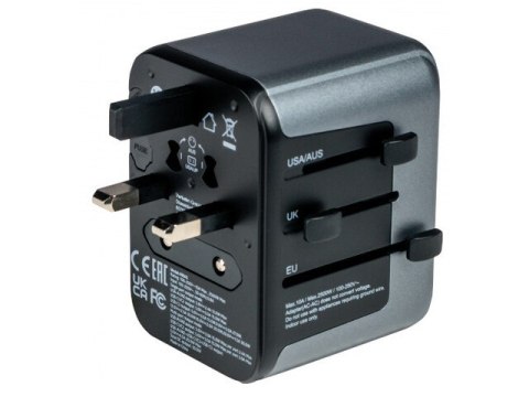 ADAPTER ZASILANIA UNIWERSALNY 100-250V EU, USA, JAPONIA, AUSTRALIA, UK + 2X USB/3X USB-C VERBATIM