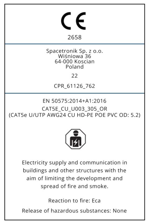 Skrętka CAT5e U/UTP AWG24 CU POE PVC Eca 305m SPACETRONIK