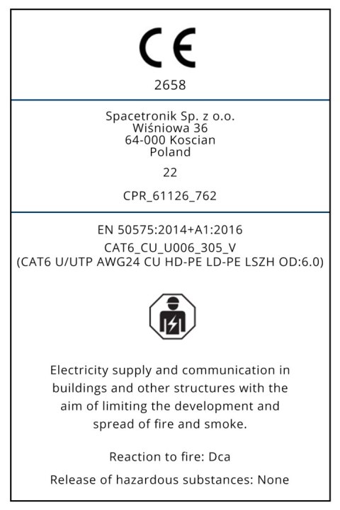 Skrętka CAT6 U/UTP AWG24 CU PVC LSZH 6.0 Dca 305m SPACETRONIK