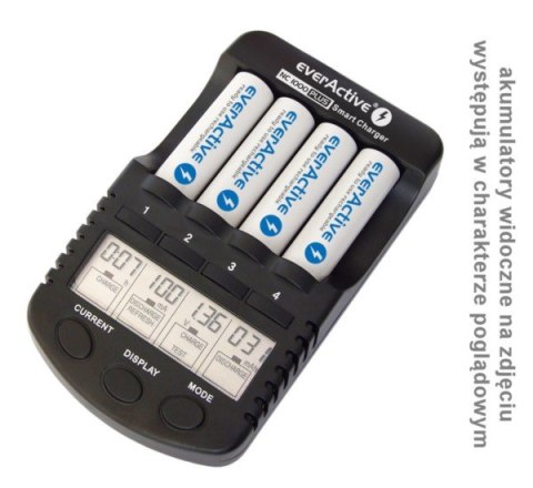 Ładowarka baterii PRO everActive NC-1000 wyświetla