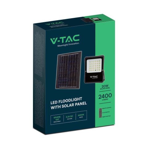 Projektor LED Solarny V-TAC 20W Pilot, AUTO, Timer IP65 VT-55300 6400K 2400lm