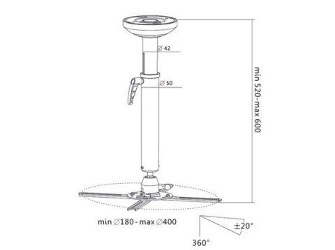 BOWI Uchwyt projektora sufitowy 520-600mm z przegubem L