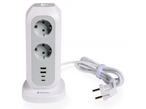 LISTWA ZASILAJĄCA VERBATIM EUPT-01 2M 11X 230V SCHUKO 2X USB 2X USB-C BIAŁO-SZARA