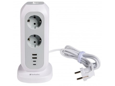 LISTWA ZASILAJĄCA VERBATIM EUPT-01 2M 11X 230V SCHUKO 2X USB 2X USB-C BIAŁO-SZARA