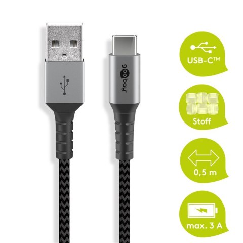 Kabel USB-C - USB-A 2.0 Goobay KĄTOWY TEXTIL 0.5m