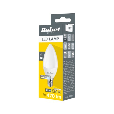 Lampa Led Rebel 5W świeca 4000K, 230V