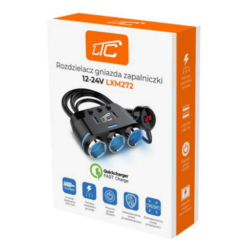 Rozdzielacz Gniazda Zapalniczki 12-24V USB 3,1A z woltomierzem LTC