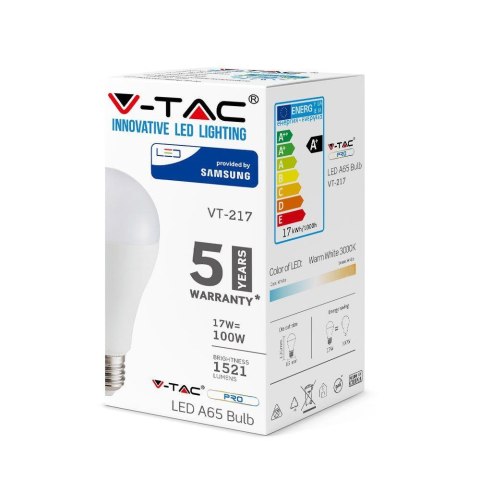 Żarówka LED SAMSUNG CHIP 17W E27 A65 3000K 1521lm V-TAC 5 Lat Gwarancji